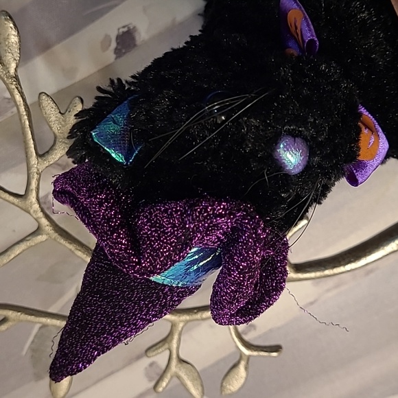 Black Cat With Sparkling Purple Witch's Hat & Jack O Lantern Bow-Tie DAN DEE - Picture 15 of 16